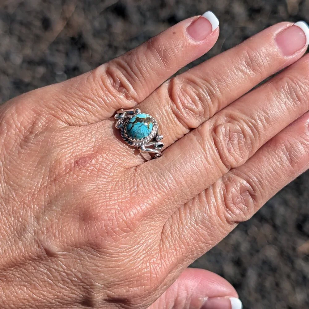 Handcrafted Navajo Green Turquoise Ring Native American Jewelry Sz‎ 7.75**